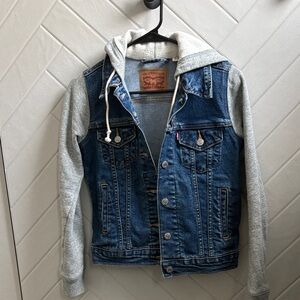 Levi's Denim Jacket with Gray Hooded Sleeves